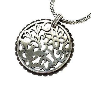 BRIGHTON SONG BIRD SILVER ROUND FILIGREE PENDANT NECKLACE VG✨RETIRED 16+YEARS
